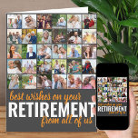 Retirement Photo Collage 30写真from all Us カード<br><div class="desc">自分の大きな退職金カードを作成する。この写真テンプレートは30個の写真を追加する準備ができているお気に入りの。これらのスタイルは正方形/インスタグラム形式で表示されシンプルる。リタイアカードの正面には大きモダンすぎるタイポグラフィと筆跡が付いている。現在は読オレンジ色のグレーと白の色のブロックのスタイリングで「私たち最高の全員からの引退を願う」と呼ばれている。フロントの文パーソナライズされた字を編集したり、内部のあいさつカスタマイズを編集したりする。</div>