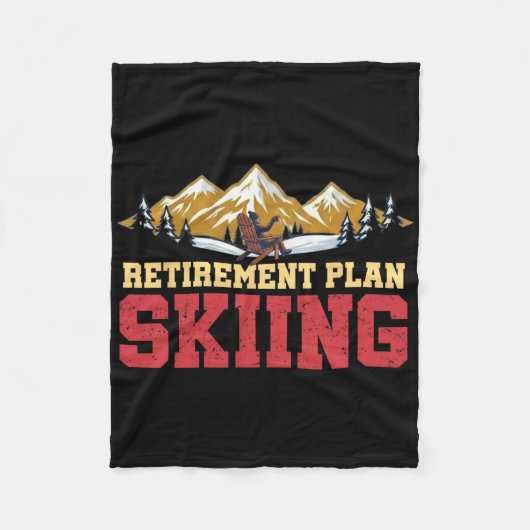 Retirement Plan Skiing Vintage Sunset Retro Skier  フリースブランケット (正面)