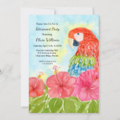 Retirement Scarlet Macaws and Pink Hibiscus  招待状 (正面)