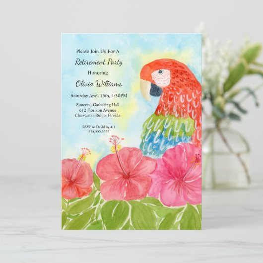 Retirement Scarlet Macaws and Pink Hibiscus  招待状 (スタンド正面)