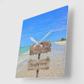 Retirement Starts Here! Sanibel Island Beach スクエア壁時計 (傾斜)