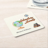 Retirement Travel Adventure Awaits Globe  スクエアペーパーコースター (アングル)