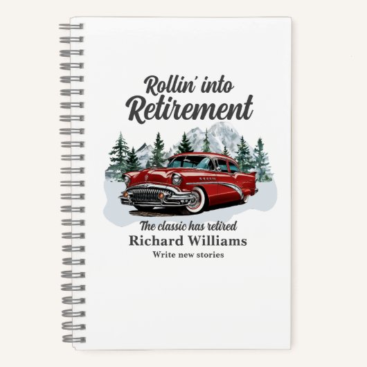 Retirement Travel Theme Classic Retro Car Rolling ノートブック (正面)
