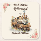 Retirement Travel Themed Party Vintage Train スクエアペーパーコースター (正面)