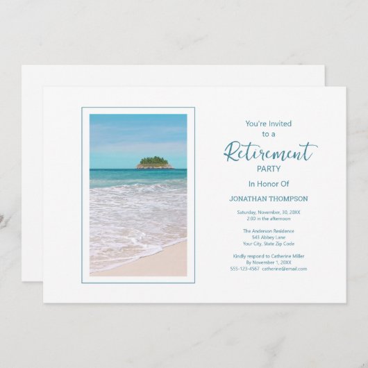Retirement Tropical Beach Themed Party Invitation 招待状 (正面/裏面)