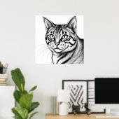 Retrato de gato en blanco y negro estilo artístico ポスター (ホームオフィス)