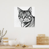 Retrato de gato en blanco y negro estilo artístico ポスター (キッチン)