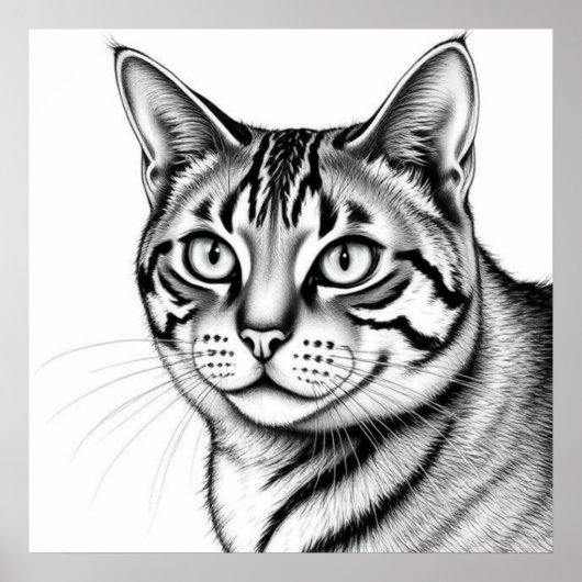 Retrato de gato en blanco y negro estilo artístico ポスター (正面)