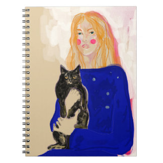 retrato de mujer con gato arte ノートブック