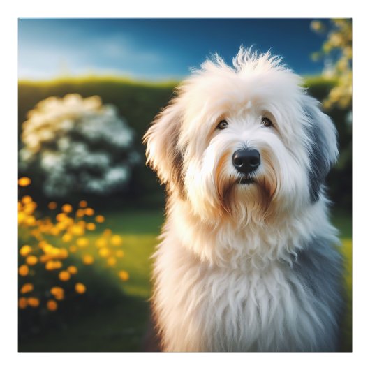 Retrato de um Old English Sheepdog ao Entardecer フォトプリント (正面)