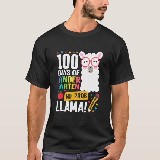 Retro 100 Days Of School Kindergarten Llama Girl B Tシャツ (正面)