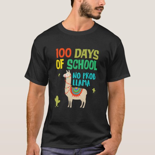 Retro 100 Days Of School No Prob LLAMA Shirt Tシャツ (正面)