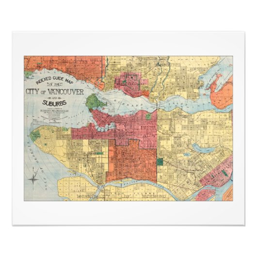 Retro 1914 Map City of Vancouver British Columbia フォトプリント (正面)
