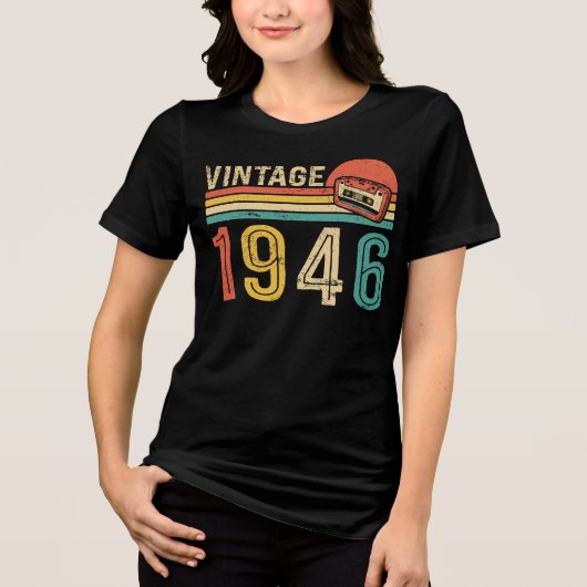 Retro 1946 Birthday Music Cassette Tape Bday トライブレンドTシャツ (正面)