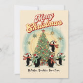 Retro 1950 Christmas Card with Penguins & Tree シーズンカード (正面)