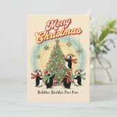 Retro 1950 Christmas Card with Penguins & Tree シーズンカード (スタンド正面)
