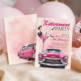Retro 1950 Glam Pink Vintage Car Retirement Party 招待状