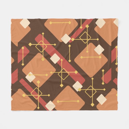 Retro 1950s Art Diamonds Brown Orange フリースブランケット (正面(横))
