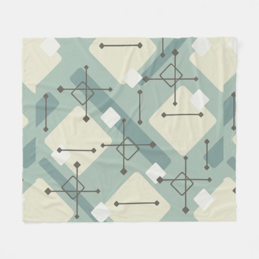 Retro 1950s Art Diamonds Sage Green フリースブランケット (正面(横))