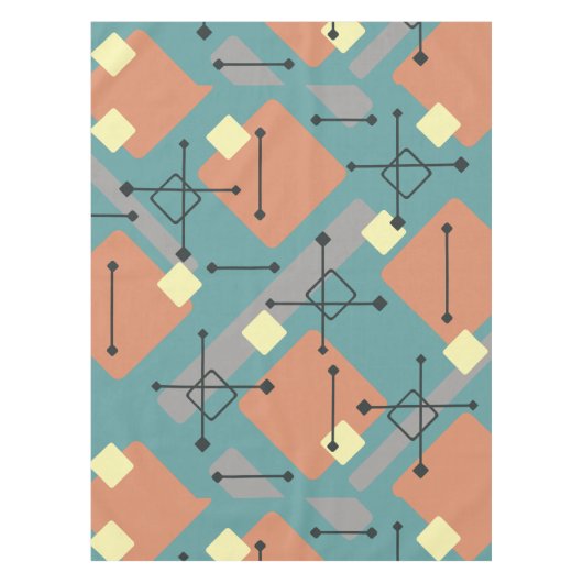 Retro 1950s Art Diamonds Teal Orange テーブルクロス (正面)