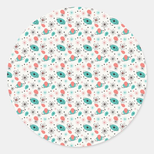 Retro 1950s Atomic Starburst & Orbiting Atoms ラウンドシール (正面)