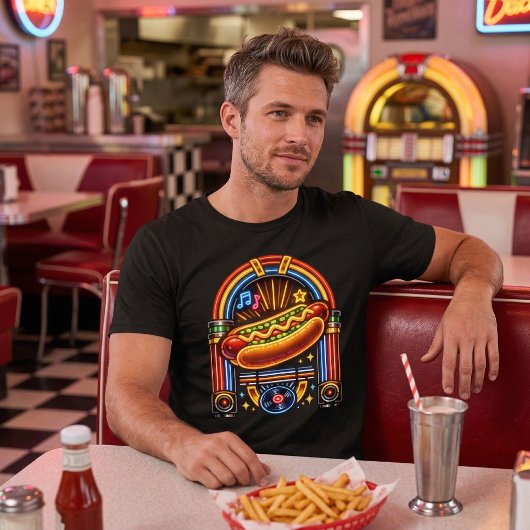 Retro 1950s Diner - Neon Jukebox Hot Dog トライブレンドTシャツ