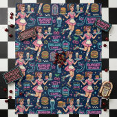 Retro 1950s Diner Roller Skate Waitress フリースブランケット