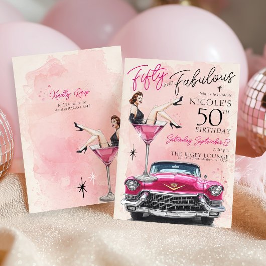 Retro 1950's Fifty & Fabulous Glam 50th Birthday 招待状