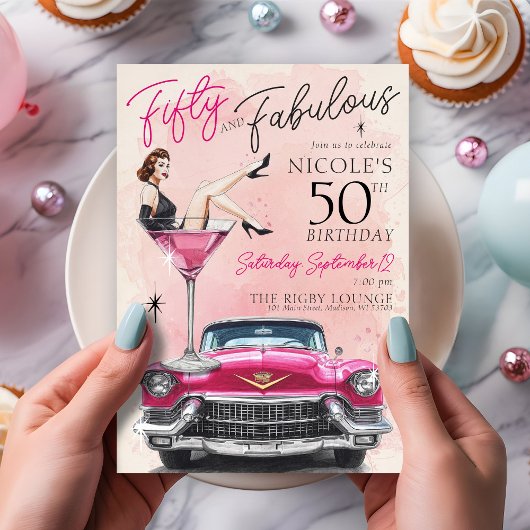 Retro 1950's Fifty & Fabulous Glam 50th Birthday 招待状