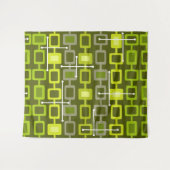 Retro 1950s Geometric Pattern Chartreuse タペストリー (正面(横))