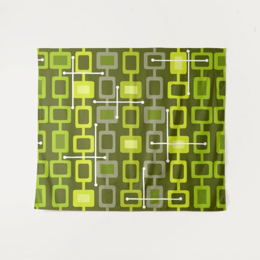 Retro 1950s Geometric Pattern Chartreuse タペストリー (正面(横))