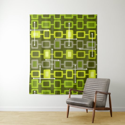 Retro 1950s Geometric Pattern Chartreuse タペストリー (インサイチュ)