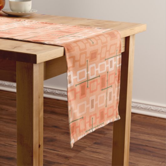 Retro 1950s Geometric Pattern Orange ショートテーブルランナー (インサイチュ)
