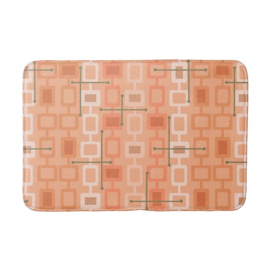Retro 1950s Geometric Pattern Orange バスマット (正面)