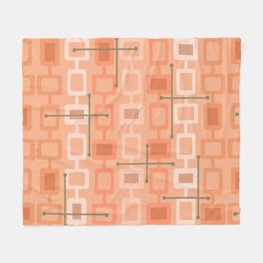 Retro 1950s Geometric Pattern Orange フリースブランケット (正面(横))