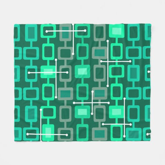 Retro 1950s Geometric Pattern Turquoise フリースブランケット (正面(横))