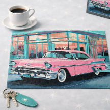 Retro 1950s Pink Car Mid‑Century Diner