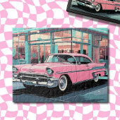 Retro 1950s Pink Car Mid‑Century Diner ジグソーパズル