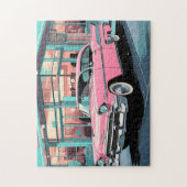 Retro 1950s Pink Car Mid‑Century Diner ジグソーパズル (縦)
