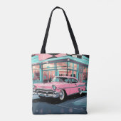 Retro 1950s Pink Car Mid‑Century Diner トートバッグ (裏面)