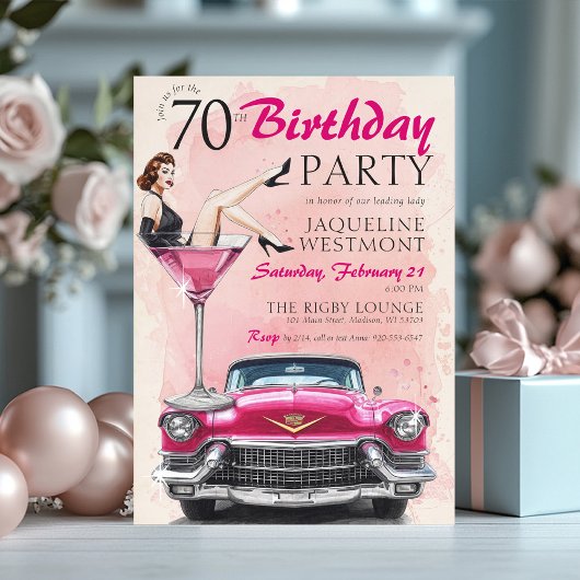 Retro 1950's Pink Hollywood Glam 70th Birthday 招待状