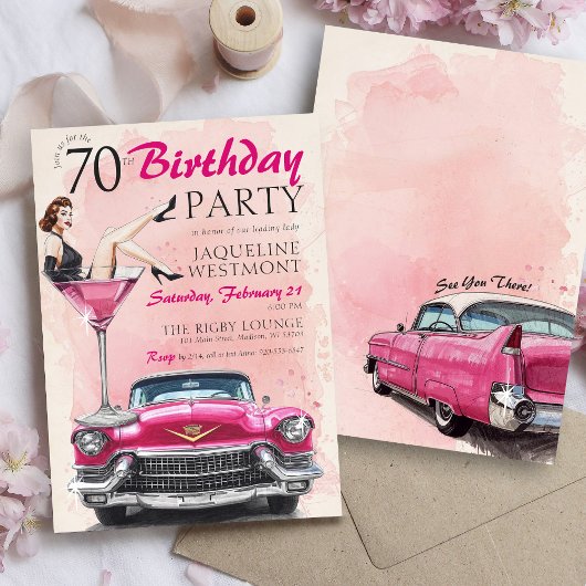 Retro 1950's Pink Hollywood Glam 70th Birthday 招待状