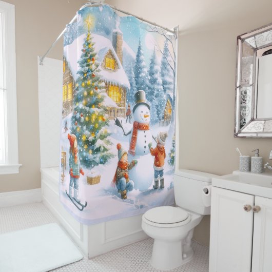 Retro 1950's Snowman Christmas  シャワーカーテン (インサイチュ)