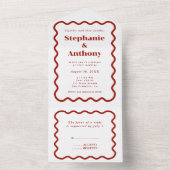 Retro 1950s Wavy Edge Dark Red Wedding オールインワン招待状 (内側)