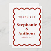 Retro 1950s Wavy Edge Dark Red Wedding サンキューカード (正面/裏面)