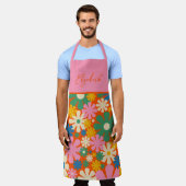 Retro 1960s Colorful Floral Pattern  エプロン (着用した状態)