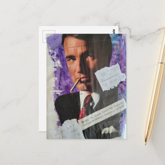 Retro 1960s era smoker man heath danger collage ポストカード (正面/裏面インサイチュ)