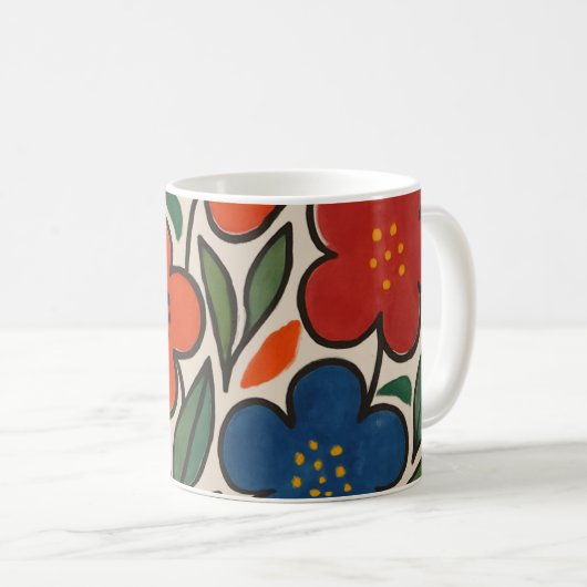 Retro 1960s Style Floral Pattern コーヒーマグカップ (正面右)