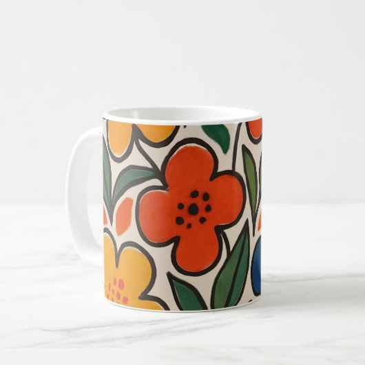Retro 1960s Style Floral Pattern コーヒーマグカップ (正面左)