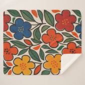 Retro 1960s Style Floral Pattern シェルパブランケット (正面(横))